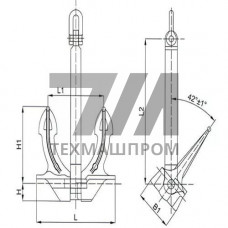 Японский бесштоковый якорь 1000x1440x660 мм ZG200-400