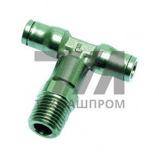 Тройник соединитель (ш-ш-ш). Ввертная резьба (Metric, BSPP, BSPT, NPT) 6 мм 1-8